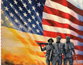 Soldiers in Front of Large Flag