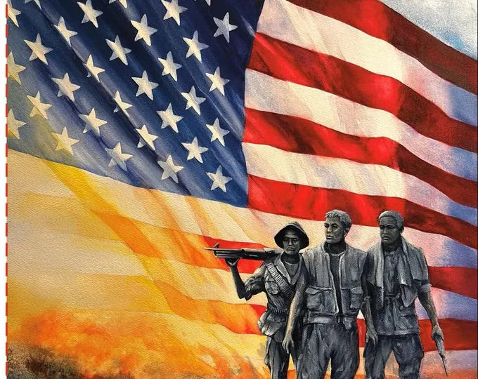 Soldiers in Front of Large Flag